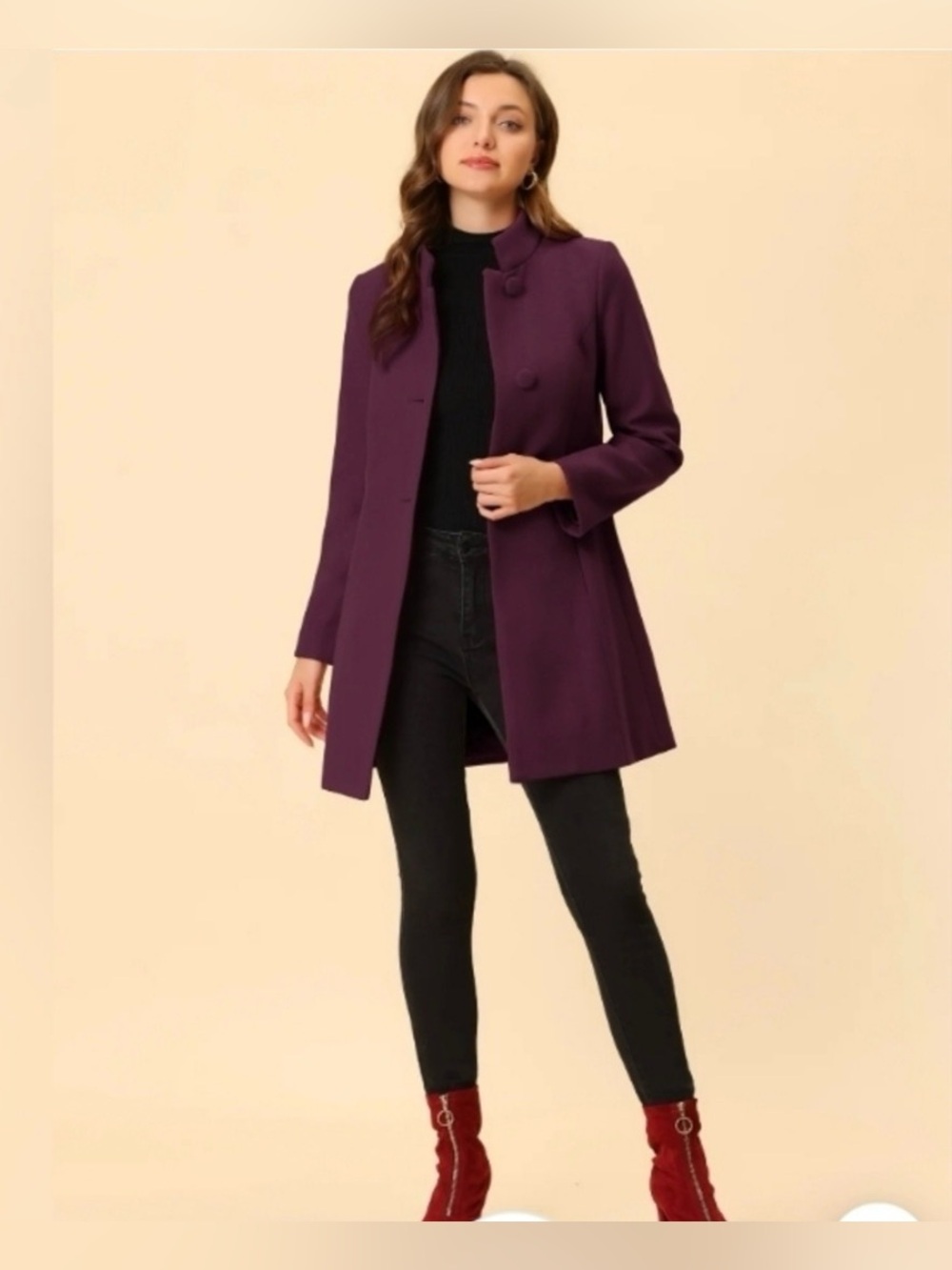 NWT- Allegra K Stand Collar Single Breasted Solid Pea Coat XL